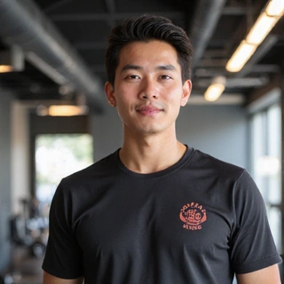 Portrait of Budi Santoso, a sports nutritionist at NutriLife Indonesia, looking energetic and approachable.